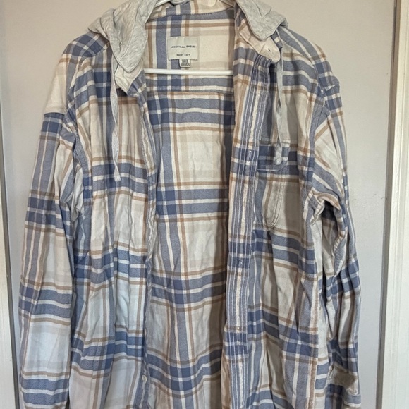 American Eagle Outfitters Blue and Tan Checkered Shirt Jacket - Picture 2 of 4